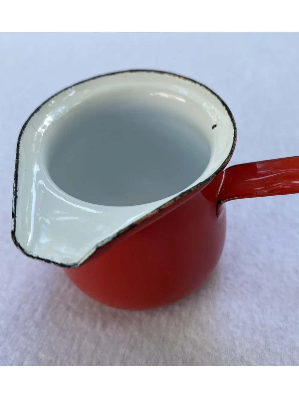 Vintage Enamel Ware Ladle Long Handled Red & White Country Kitchen, Syrup Coffee